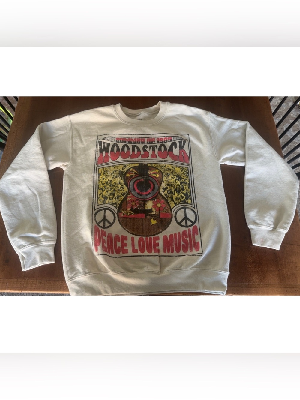 EARTHBOUND Tan Crewneck Sweatshirt with Red & Yellow Woodstock Graphic